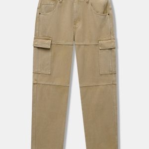Quần Cargo Nam Washed Khaki Form Straight